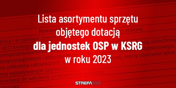 Lista asortymentu objętego dotacją dla jednostek OSP w KSRG w roku 2023